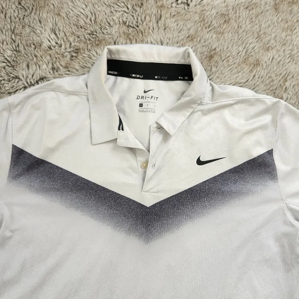 Nike Golf Dri Fit Standard Men's Golf Polo Shirt Black‎ and White Size Large